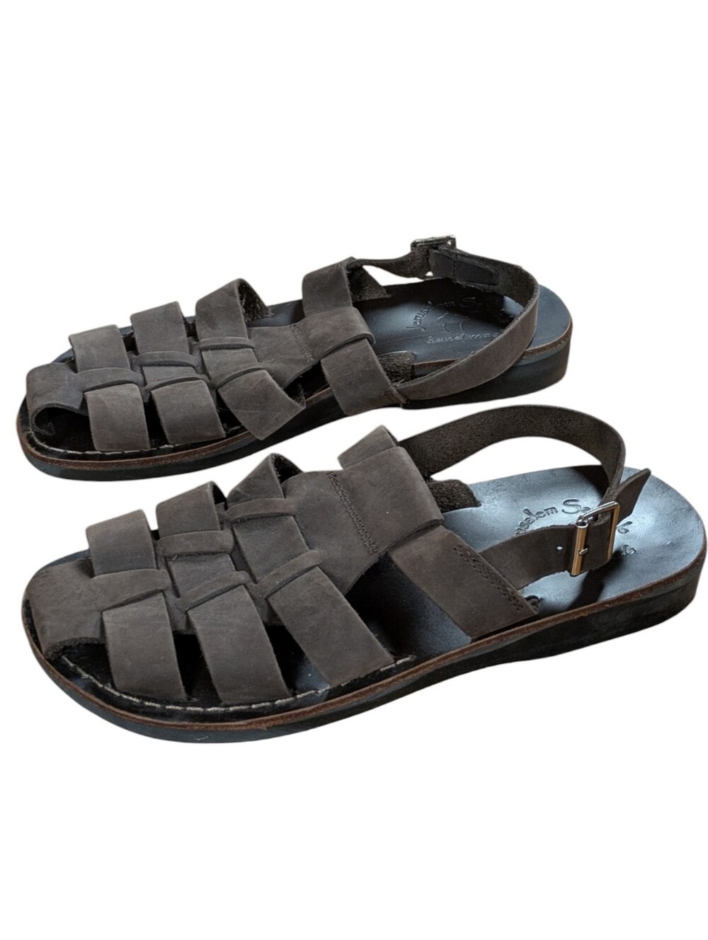 Jerusalem Sandals Michael Men's Leather Fisherman Sandals Brown Nubuck Size 43